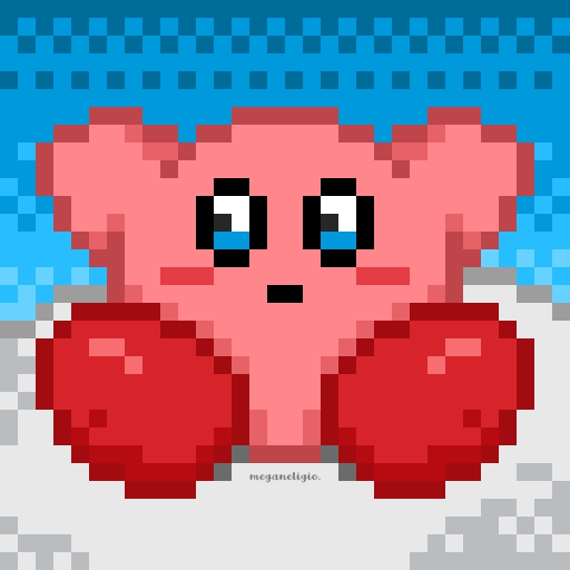 8bit art of kirby sitting on a cloud