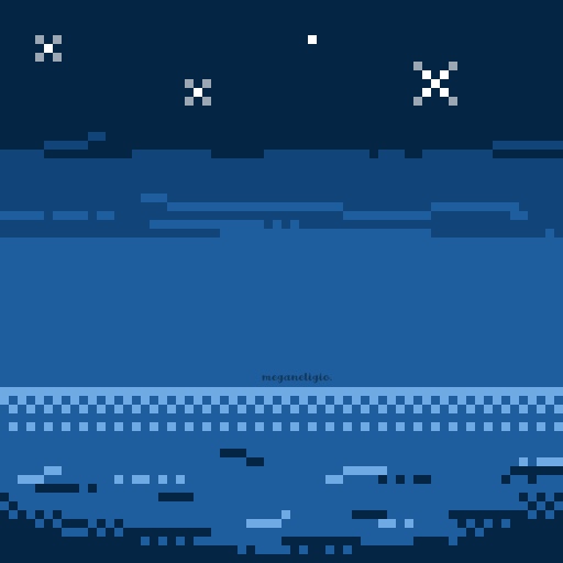 8bit art of an ocean at night