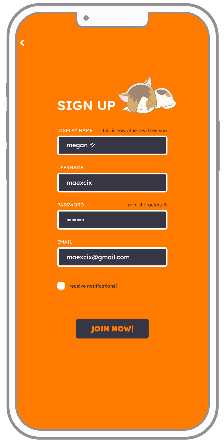 wireframe of sign up