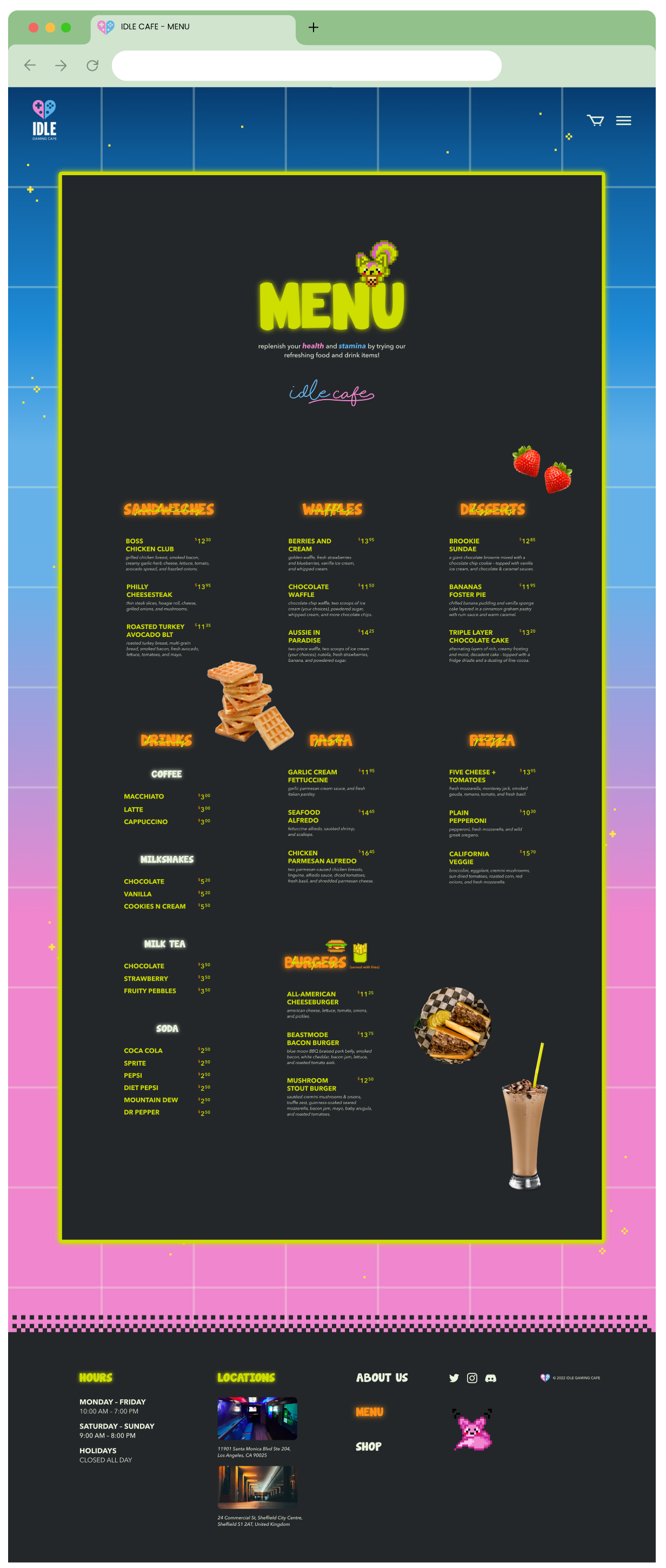 wireframe of menu page