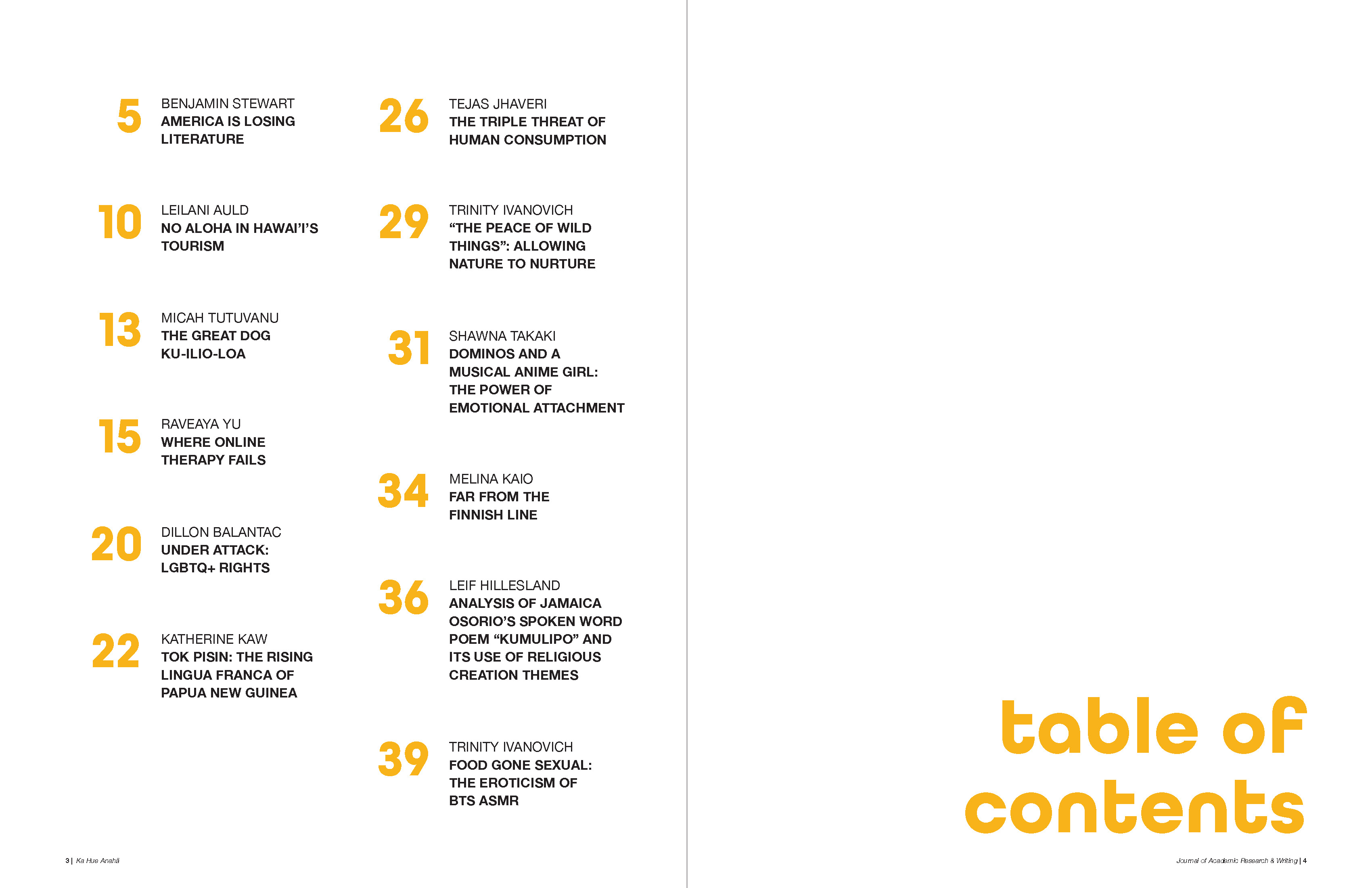 table of contents